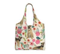 GRatka Border Terrier Florals Cream,Reusable Tote Bags Grocery Bags Large Capacity Canvas Shopping Shoulder bag