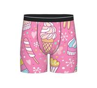 GRatka Boxer Briefs,Mens Underpants Boxer Shorts Leg Boxer Briefs Funny Novelty Underwear,Pink Summer Ice Cream
