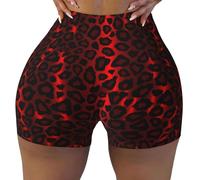 GRatka Dark Red Leopard Animal Print,Women's Workout Shorts, Stretch Gym Shorts Running Sport,M