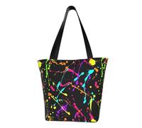 GrAtka Glow In Dark Splatter Neon, Large Capacity Shoulder Bag Reusable Grocery Bags Tote Bags