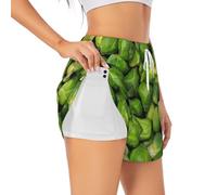 GrAtka Green Brussel Sprout Print,Women's Athletic Shorts, Stretch Gym Shorts Running Sport,XXL