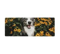 GRatka Happy Border Collie Dog Flowers,Mouse Pad Large Desk Pad Computer Keyboard Mouse Mat With Non Slip Rubber Base 30 x 80 cm