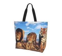 GRatka Lion Leopard And Tiger Fight For Food Printed,Reusable Grocery Bags Tote Bags Large Capacity Shoulder bag
