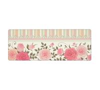GRatka Pink Floral Polka Dots Neutral Striped Combo Vintage Shabby Chic Flower Lace Pattern,Mouse Pad Large Desk Pad Computer Keyboard Mouse Mat With Non Slip Rubber Base 30 x 80 cm