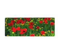 GRatka Red Poppy Field Farm Meadow Landscape Print,Mouse Pad Large Desk Pad Computer Keyboard Mouse Mat With Non Slip Rubber Base 30 x 80 cm