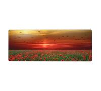 GRatka Red Poppy Flower Field In Sunset Printed,Mouse Pad Large Desk Pad Computer Keyboard Mouse Mat With Non Slip Rubber Base 30 x 80 cm