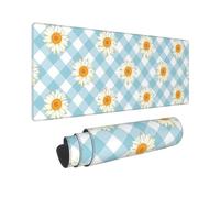 GRatka Retro Daisies Flowers Blue Check Pattern,Mouse Pad Large Desk Pad Computer Keyboard Mouse Mat With Non Slip Rubber Base 30 x 80 cm