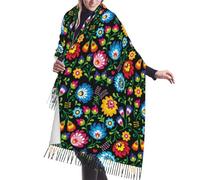 GRatka Scarf,Polish Folk Art Floral Vintage, Unisex Fringed Scarf Large Warm Soft Cashmere Feel Shawls Wraps 196x68 cm