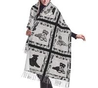 GRatka Scarf,Schnauzer In Different Poses, Unisex Fringed Scarf Large Warm Soft Cashmere Feel Shawls Wraps 196x68 cm