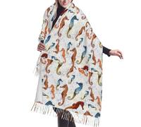 GRatka Scarf,Seahorses Ballet White Animals Nautical, Unisex Fringed Scarf Large Warm Soft Cashmere Feel Shawls Wraps 196x68 cm