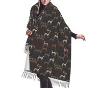 GrAtka Scarf,Sighthounds Brown, Unisex Fringed Scarf Large Warm Soft Cashmere Feel Shawls Wraps 196x68 cm