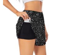 GRatka Shiny Silver Glitter On Black Background,Women's Athletic Shorts, Stretch Gym Shorts Running Sport,M
