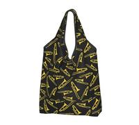 GrAtka Shopping Bags, Reusable Grocery Bags Foldable Tote Bags Large Carry Bag Washable Black And Yellow Trombone
