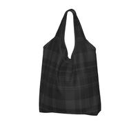 GRatka Shopping Bags, Reusable Grocery Bags Foldable Tote Bags Large Carry Bag Washable Black Grey Tartan Plaid Scottish Abstract