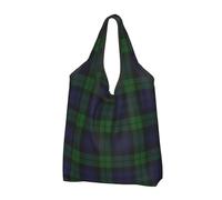 GRatka Shopping Bags, Reusable Grocery Bags Foldable Tote Bags Large Carry Bag Washable Black Watch Tartan Plaid