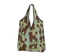 GrAtka Shopping Bags, Reusable Grocery Bags Foldable Tote Bags Large Carry Bag Washable Brown Poodle On Pastels