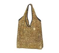 GrAtka Shopping Bags, Reusable Grocery Bags Foldable Tote Bags Large Carry Bag Washable Gold Glitter Sparkle Glittery Sparkly