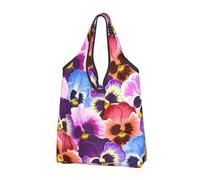 GrAtka Shopping Bags, Reusable Grocery Bags Foldable Tote Bags Large Carry Bag Washable Pansies