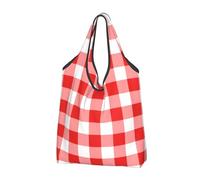 GRatka Shopping Bags, Reusable Grocery Bags Foldable Tote Bags Large Carry Bag Washable Red White Gingham