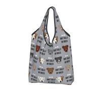 GrAtka Shopping Bags, Reusable Grocery Bags Foldable Tote Bags Large Carry Bag Washable Staffordshire Terrier Staffy Bully Psa Dog Breed Grey
