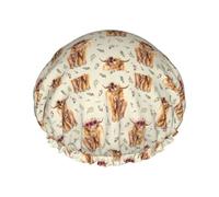 GRatka Shower Cap, Double Waterproof Bathing Cap, Elastic Reusable, Highland Floral Tan