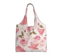 GRatka Vintage Style Tea Cups,Reusable Tote Bags Grocery Bags Large Capacity Canvas Shopping Shoulder bag