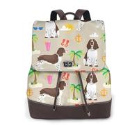 GRatka Women's leather backpack, Ladies Daypack Fashion School Backpack Travel Handbags, Springer Spaniel Beach Summer Tropical Vacation