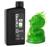 GratKit 8K Rigid Resin, 3D Printer 405nm UV-Curing Photopolymer Resin, High Precision Low Odor 3D Printing Resin - 1000g, Transparent Green