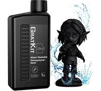 GratKit Water Washable 3D Printer Resin, UV-Curing 405nm Photopolymer Resin, Upgraded Formula 3D Printing Resin with Low Odor and Super Easy to Clean -1000g,Black