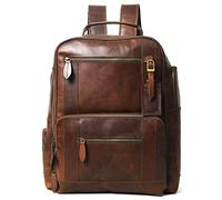 Gratlin Buffalo Leather Backpack for Men 16 Inch| Vintage Leather Backpack Multi Pockets Business Travel Daypack| Full Grain Brown Leather Shoulder Rucksack Knapsack, Brown, 16 Inch, Huge Backpack