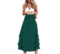 Gratoryna Womens Long Maxi Tulle Skirt A Line Ruffle Mesh High Waisted Tiered Layered Skirts Petticoat, DarkGreen, M