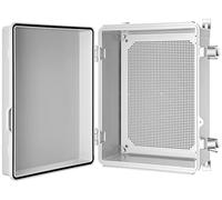 Gratury Junction Box, IP67 Waterproof Plastic Enclosure for Electrical Project, Hinged Grey Cover, Includes Mounting Plate and Wall Bracket 410×310×180mm (16.1"x12.2"x7.1")