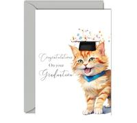 Graudation Card Congratulations - Party Cat Kitten- Pass Exam Gifts for Students Exam Pass School College Uni University, Well Done Congrats Card, A5 Graudation Greeting Cards