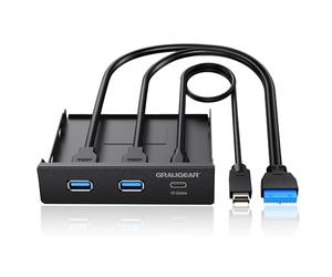 GRAUGEAR 3.5 Inch Front Panel USB Hub, Internal USB Hub with 20Gbps USB3.2 Gen2 USB-C and USB 3.0 Ports, USB3.2 Type-E Key-A 20-Pin Header & USB3.0 Header Required, Fits 3.5" PC Computer Case [G-MP01]