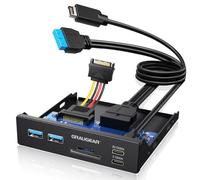 GRAUGEAR 3.5" PC Front Panel USB Hub - USB-C and USB 3.0 Ports, SD/microSD Card Reader, 3.5 inch Drive Bay Expansion for Desktop, Requires 19-Pin USB3.0 & 20-Pin Type-C Key A Header