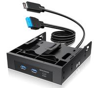 GRAUGEAR 5.25 Inch Internal USB Hub Front Panel - USB-C 20Gbps + 2X USB-A 5Gbps, Dual 2.5″ SSD/HDD Bays, Fits 5.25″ Bay, USB 3.2 A-Key 20-Pin & USB3.0 19-Pin Headers, PC Case Desktop Expansion