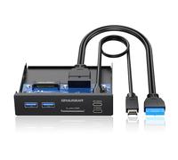 GRAUGEAR 6-Interface Front Panel in 3.5 Inches, USB 3.2 Gen2x2 Type-C up to 20 Gbit/s, 2 x USB USB-C, SD+microSD Card Reader, Key-A 20-pin & 19-pin Header, Metal