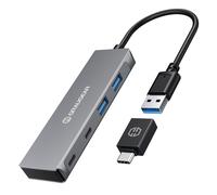 GRAUGEAR HUB USB 3.0 4 Ports 2 x USB-C 2 x USB-A Aluminium Cable Length 20 cm USB Type-C Adapter 5 Gbit/s G-HUB2A2C-AC, 18042