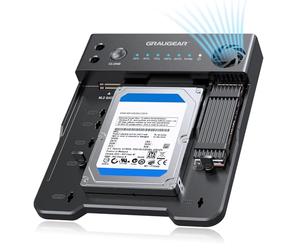 GRAUGEAR M.2 NVMe & SATA SSD/HDD Docking Station, USB-C 10Gbps Clone Station for M.2 NVMe SSD + SATA 2.5”/3.5” SSD & HDD Converter, Offline Cloning, Tool-Free, Built-in Cooling Fan