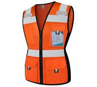Graunton Hi Vis Safety Vest for Women - 11 Pockets, Mesh Reflective, High Visibility Neon Construction Work Wear With Zipper for Lady Surveyor/Warehouse - Snug-Fit, Durable, ANSI Compliant, Orange XS