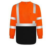 Graunton Hi Vis T-shirt for Men, Reflective T-shirt with Long Sleeve for Night Running, Jogging, Cycling, Hi Vis Vests for Volunteer, Security Guards, Hi Vis T-shirts,Orange Black,3XL.