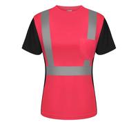 Graunton Hi Vis T-Shirt for Women, Reflective Shirts with Short Sleeve for Traffic Police, Emergency Personnel, Hi Vis Short Sleeves for Freeways, Urban Streets, Construction Sites,(NK1-Pink,L)