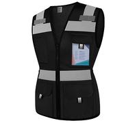 Graunton Hi Vis Vest for Women 11 Pockets Mesh Reflective Safety Vest with Zipper, High Visibility Neon Construction Work Vest for Lady Surveyor/Warehouse, Snug-Fit, Durable, ANSI Compliant,Black XS.
