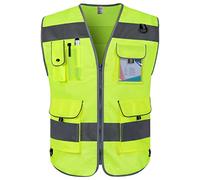 Graunton Hi Vis Vests for Men 9 Pockets with Reflective Strips Yellow L | ANSI 107-2020 Hi Vis Vest, 100% Breathable Polyester, 360° Reflective, D-Rings & Hidden Zip Pocket, For Construction Work