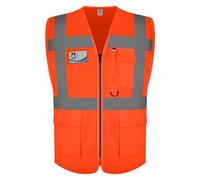 Graunton High Reflective Vests with Zipper, High vis vests for Men Women, Hi Viz Vest for Traffic Management, Public Safety, Transport, Meets ANSI/ISEA Standards, UK1-Orange, 4XL.