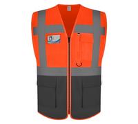 Graunton High Visibility Safety Vest, Hi Vis Vests for Men women, High Vis Vests for traffic management, Public Safety, Transport, Meets ANSI/ISEA Standards, UK1-Orange Gray,L.