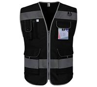 Graunton High Visibility Vest 9 Pockets Hi Vis Reflective Safety Vest for Men Women, Construction Vest with Reflective Strips, Meets ANSI/ISEA Standards, (UK-Black, Small)