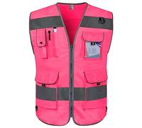Graunton High Visibility Vest 9 Pockets Hi Vis Reflective Safety Vest for Men Women, Construction Vest with Reflective Stripes, Meets ANSI/ISEA Standards, (UK- Pink, Small)