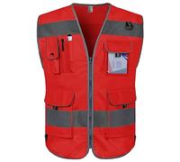 Graunton High Visibility Vest 9 Pockets Reflective Safety Work Vest for Men Women, Hi Vis Construction Vest with Reflective Strips, Meets ANSI/ISEA Standards, (UK-Red,X- Large)