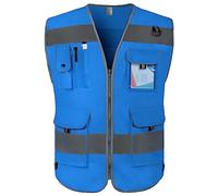 Graunton High Visibility Vest 9 Pockets Reflective Safety Work Vest for Men Women, Hi Vis Construction Vest with Reflective Strips, Meets ANSI/ISEA Standards, (UK-Blue, 3X-Large)